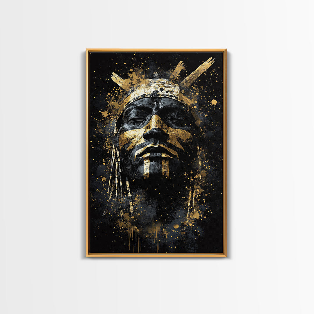 Tribal Warrior Mask Art,Bold Cultural Wall Decor,Real Wood Frame,Striking Tribal Artwork,Modern Statement Piece