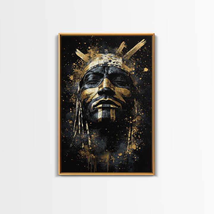 Tribal Warrior Mask Art,Bold Cultural Wall Decor,Real Wood Frame,Striking Tribal Artwork,Modern Statement Piece