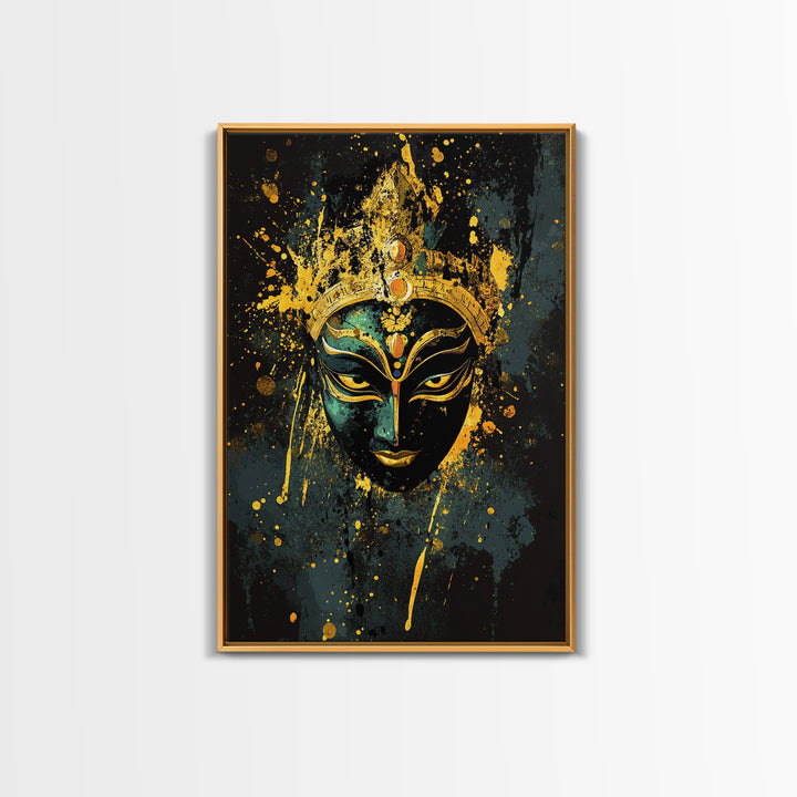 Mystical Goddess Face Artwork,Spiritual Wall Decor,Real Wood Frame,Bold Divine Art,Striking Sacred Home Accent