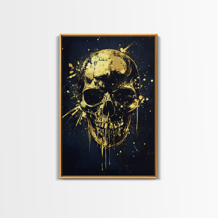 Bold Skull Artwork,Modern Gothic Wall Decor,Real Wood Frame,Striking Macabre Art,Edgy Statement Home Accent
