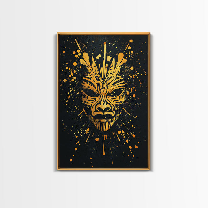 Ornate Tribal Mask Artwork,Bold Cultural Wall Decor,Real Wood Frame,Striking Ethnic Art,Modern Statement Accent