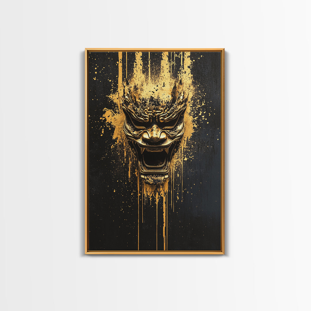 Spartan Warrior Helmet Splatter Art, Gold Canvas Print, Historical Wall Decor, Real Wood Frame, Ancient Warrior Artwork