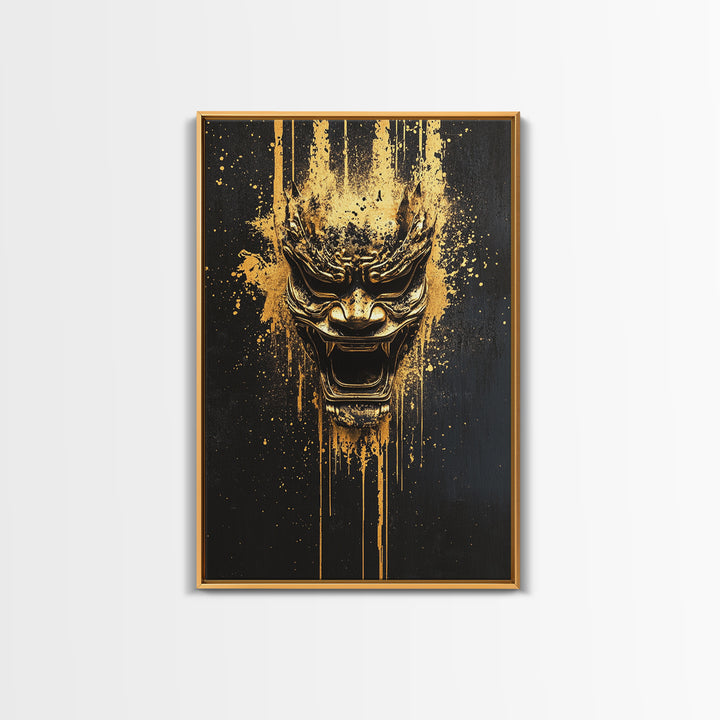 Spartan Warrior Helmet Splatter Art, Gold Canvas Print, Historical Wall Decor, Real Wood Frame, Ancient Warrior Artwork