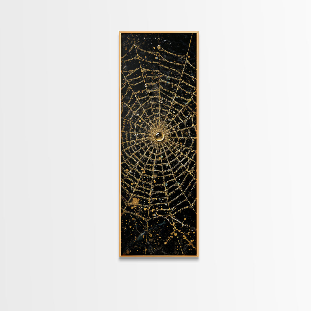 Golden Spider Web Wall Art, Wood Framed Canvas Art, Canvas Gold Art, Spider Decor
