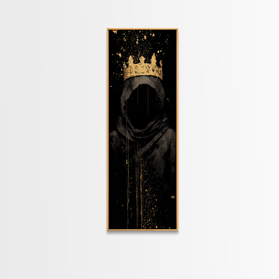 Shadow King Norse Ruler Canvas Gold Art Canvas Art, Nordic Mythology Viking Decor for Man Cave, with rustic wood frame