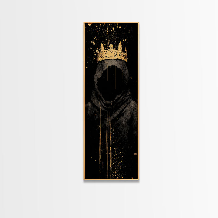 Shadow King Norse Ruler Canvas Gold Art Canvas Art, Nordic Mythology Viking Decor for Man Cave, with rustic wood frame
