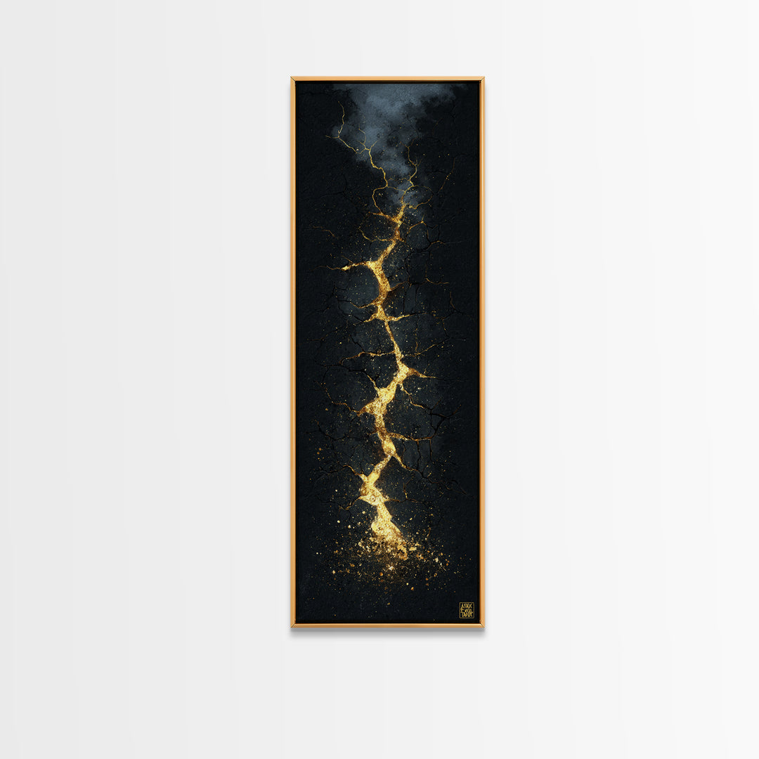 Cracked Path Ragnarok Canvas Gold Art Canvas Art, Norse Mythology Abstract Wall Decor for Office, framed in solid wood