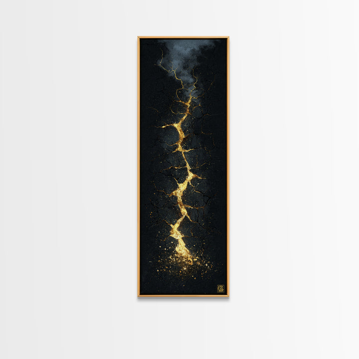 Cracked Path Ragnarok Canvas Gold Art Canvas Art, Norse Mythology Abstract Wall Decor for Office, framed in solid wood