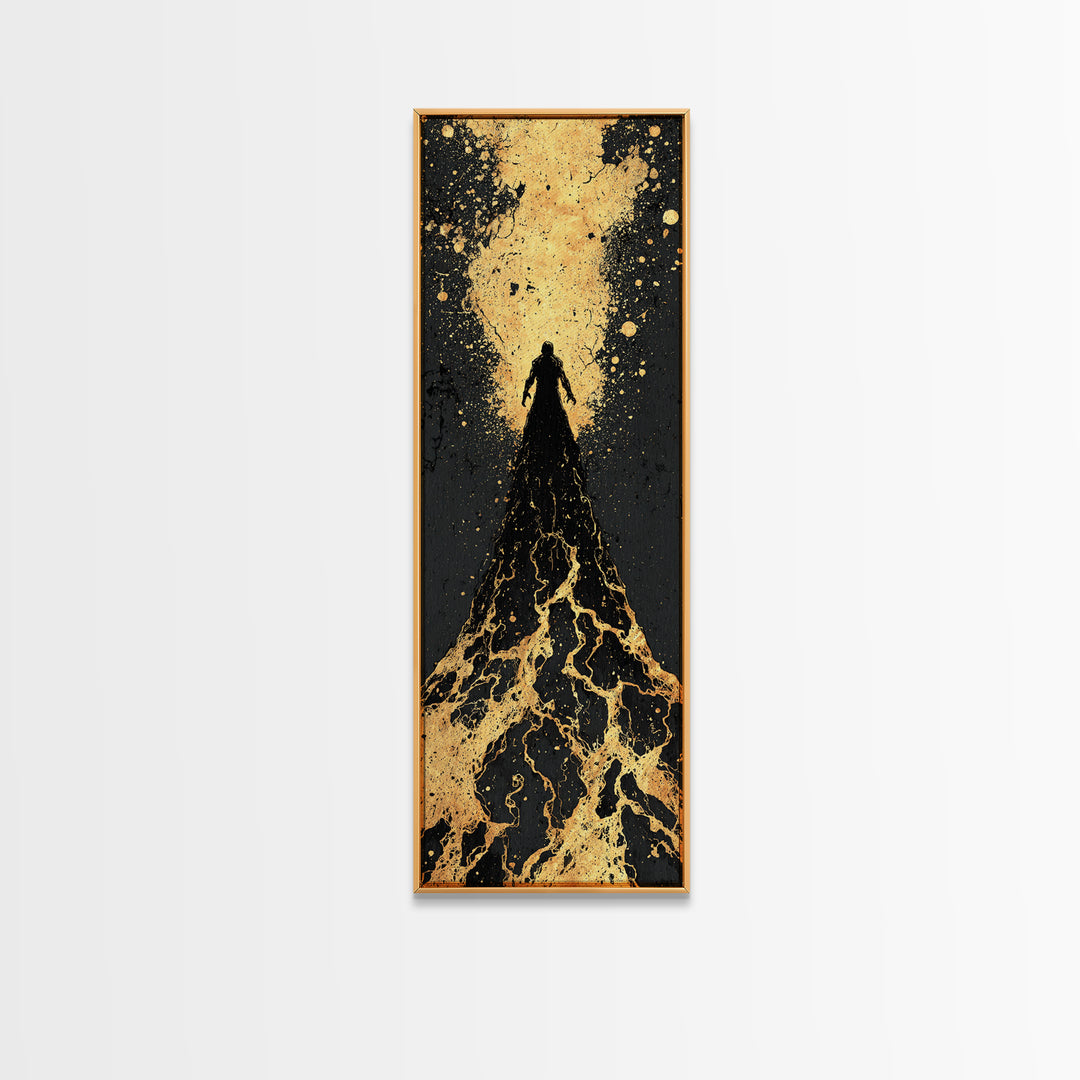 Ascendant Warrior Norse Canvas Gold Art Canvas Art, Viking Mythology Wall Decor for Man Cave or Office, with wood framing