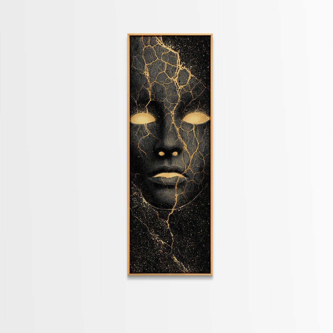 Mystical Nordic Mask Canvas Gold Art Canvas Art | Viking Mythology Inspired Wall Art | Man Cave or Office Decor with Real Wood Frame