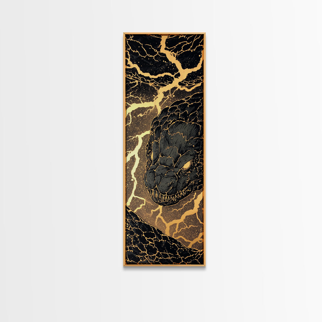 Jormungandr Serpent Canvas Gold Art Canvas Art | Norse Mythology World Serpent Wall Art | Viking Decor Office Gift with Real Wood Frame