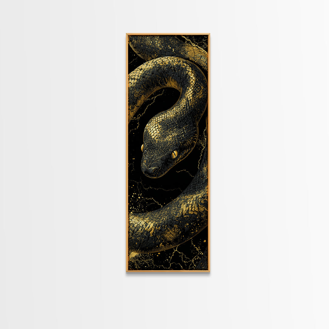 Nordic Snake Canvas Gold Art Canvas Art | Viking Mythology Inspired Serpent Wall Decor | Man Cave or Dad Gift Framed in Real Wood