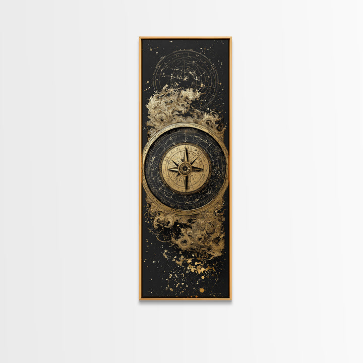 Golden Compass Nordic Wall Art, Wood Framed Canvas Art, Canvas Gold Art, Gold Leaf, Gold Foil Art