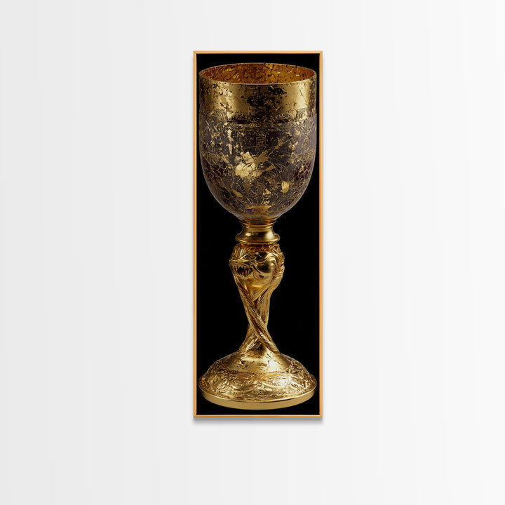 Golden Chalice Canvas Art Print, Wood Framed Canvas Art, Nordic Wall Art, Canvas Gold Art Print
