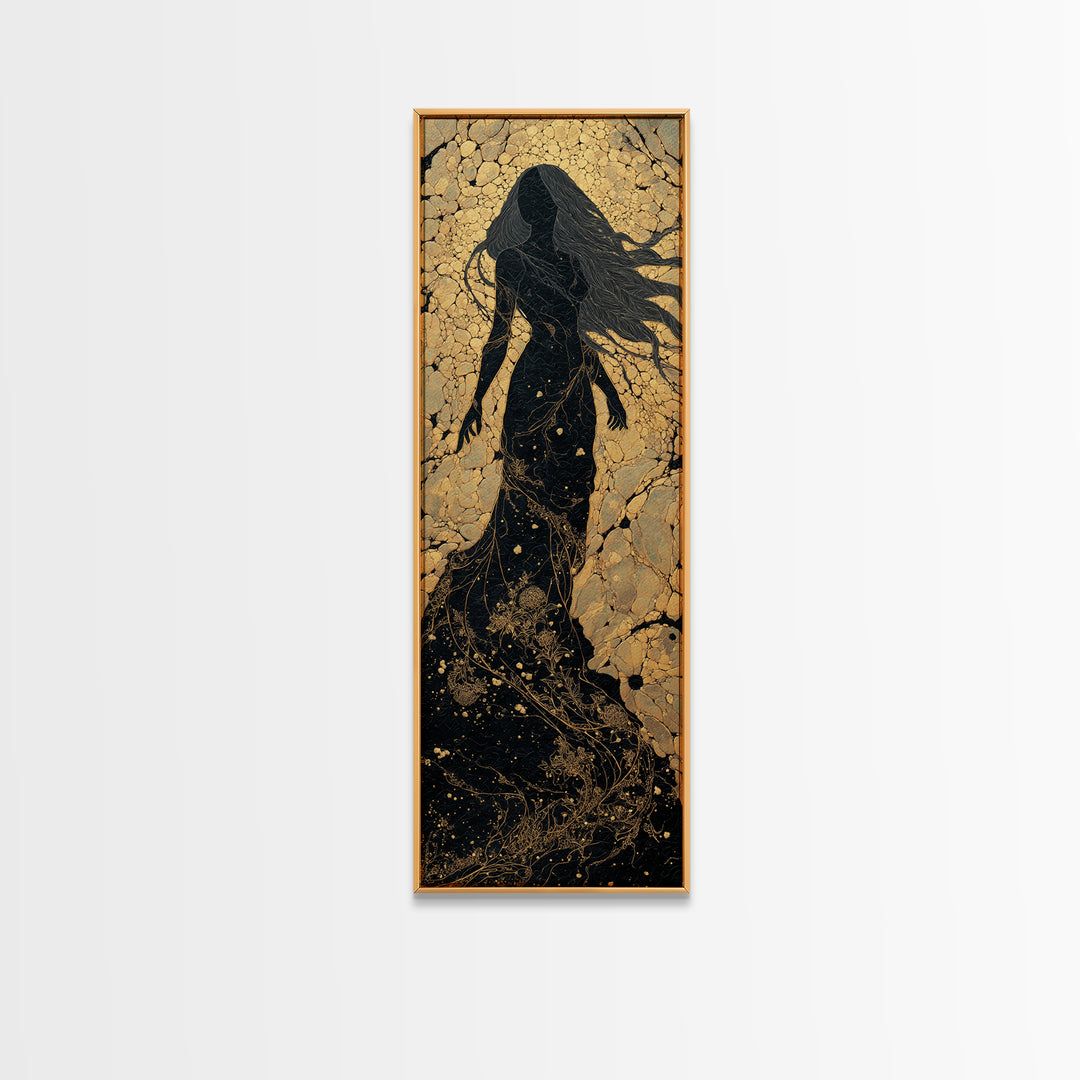 Freyja Goddess Canvas Gold Art, Norse Mythology Canvas Art Featuring Viking Goddess of Love, Man Cave or Office Art Beautifully Framed in Wood