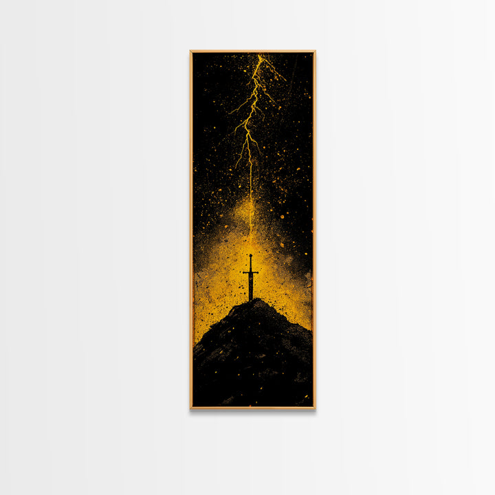 Canvas Art Norse Sword of Power – Canvas Gold Art inspired by Viking legends, wall décor framed in authentic real wood