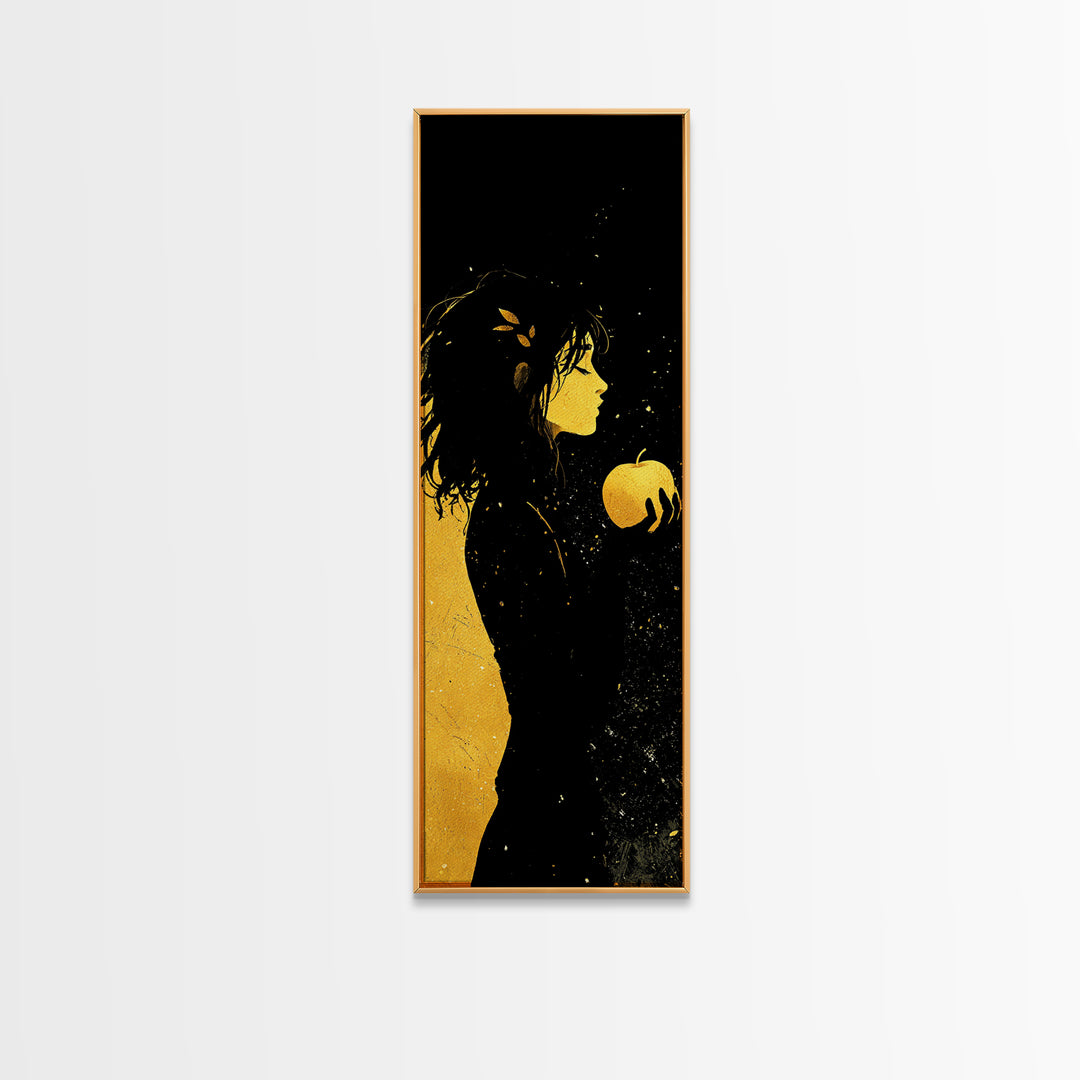 Idunn with Golden Apple Canvas Gold Art – Norse Goddess Canvas Art, Viking Mythology wall décor framed in natural wood