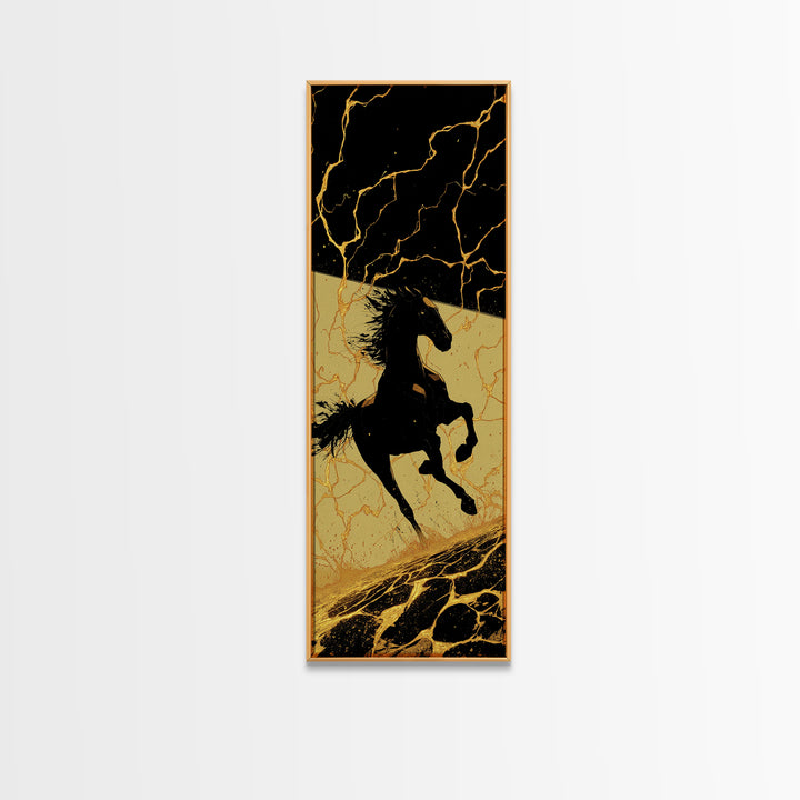 Sleipnir Odin’s Horse Canvas Gold Art, Viking Canvas Art Norse Mythology Decor, Nordic Warrior Office Wall Art Framed in Real Wood