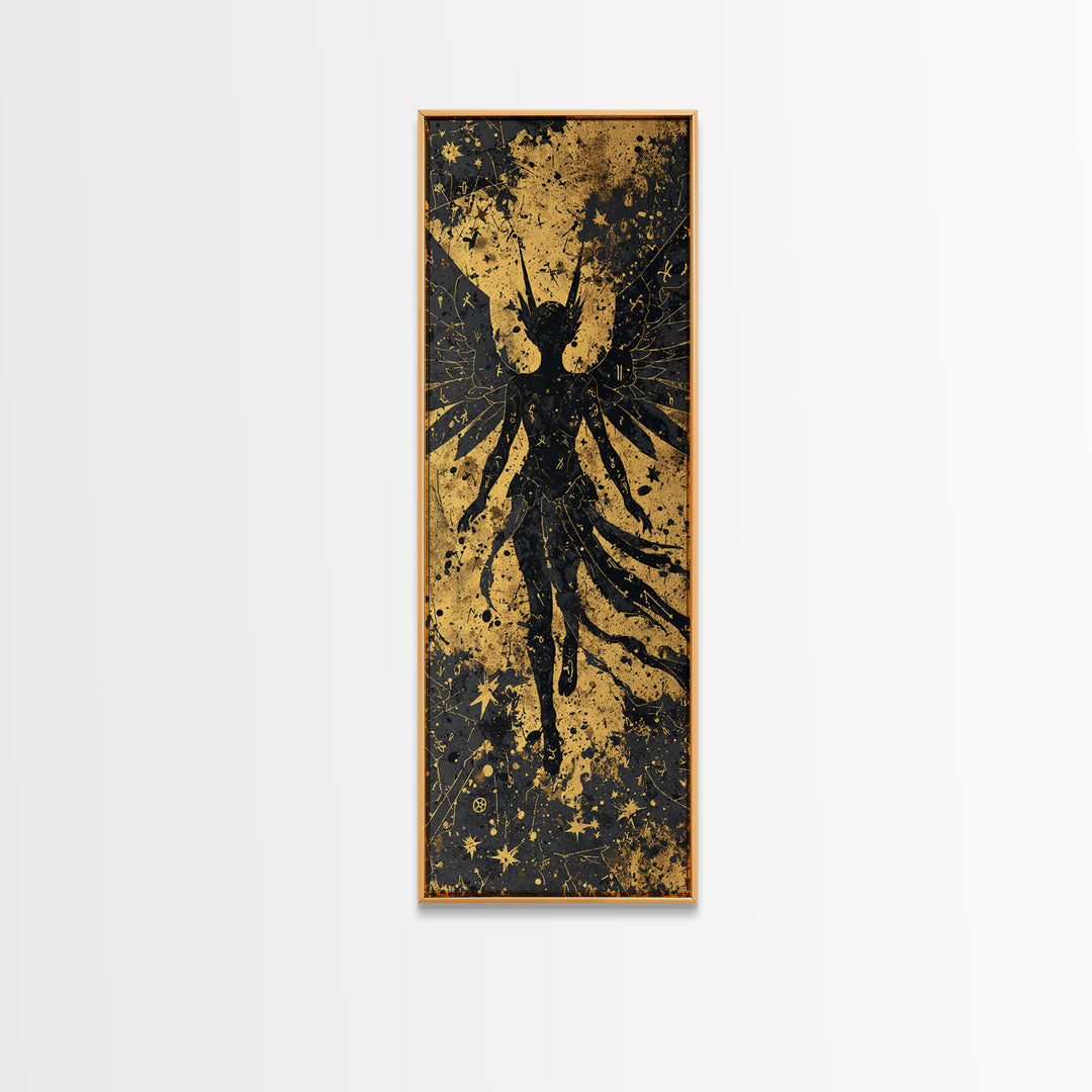 Canvas Gold Art Valkyrie Warrior Goddess, Norse Mythology Canvas Art in real wood frame, Nordic office wall decor or dad gift