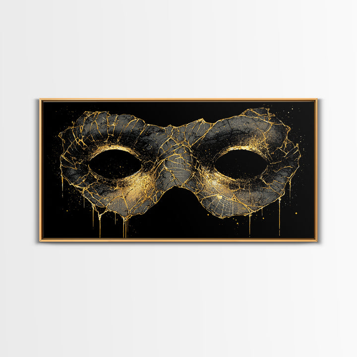 Viking Mask Canvas Gold Art, Nordic Mythology Canvas Art, Norse Warrior Office Wall Decor with Real Wood Frame, Dad Gift