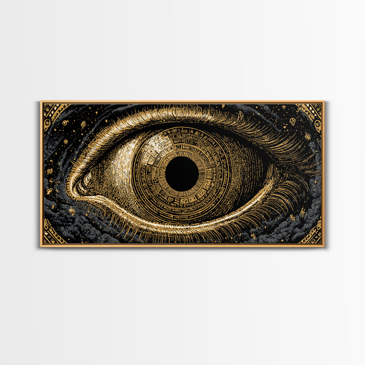 Mystic Rune Eye Canvas Gold Art Norse Canvas Art Nordic Wall Hanging with real wood frame, Viking Decor, Dad Gift for Office