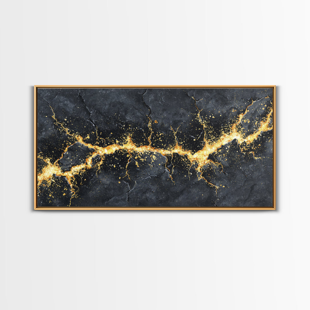 Golden Fracture Canvas Gold Art Nordic Canvas Art Norse Abstract Wall Hanging with natural wood frame, Office Decor, Dad Gift