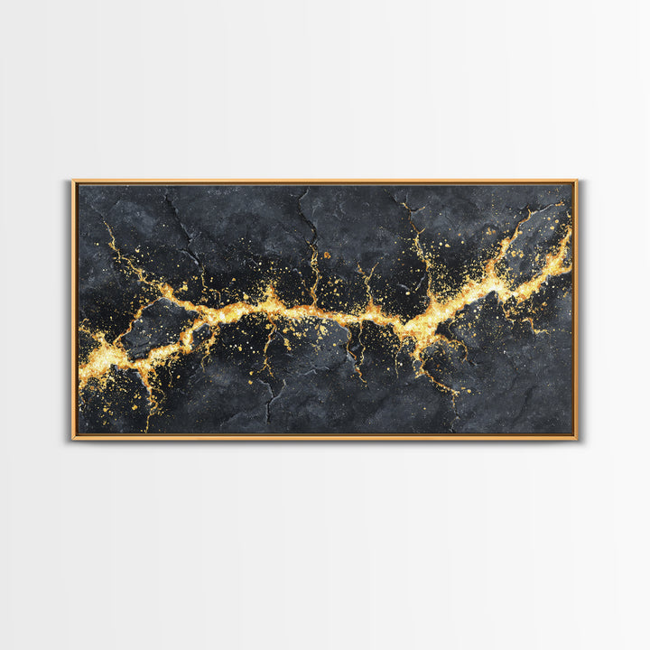 Golden Fracture Canvas Gold Art Nordic Canvas Art Norse Abstract Wall Hanging with natural wood frame, Office Decor, Dad Gift