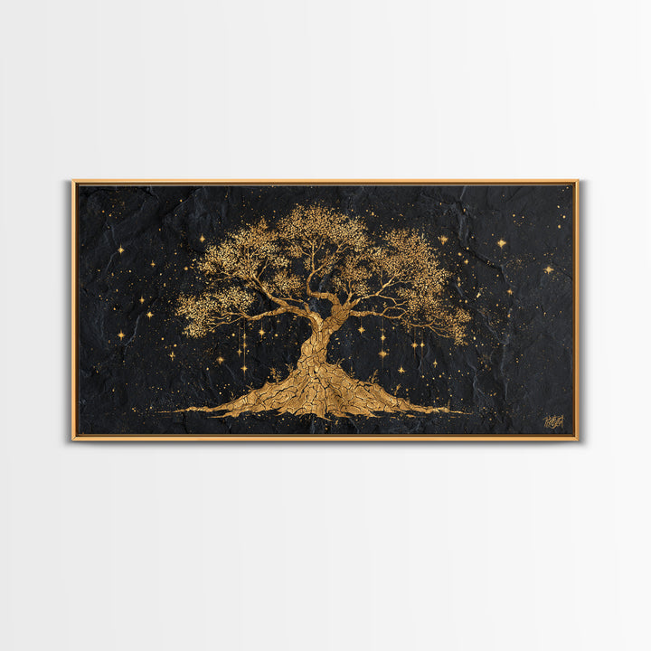 Yggdrasil Canvas Gold Art Canvas Art Norse Tree of Life Nordic Mythology Wall Decor Dad Gift Office Art framed with real wood