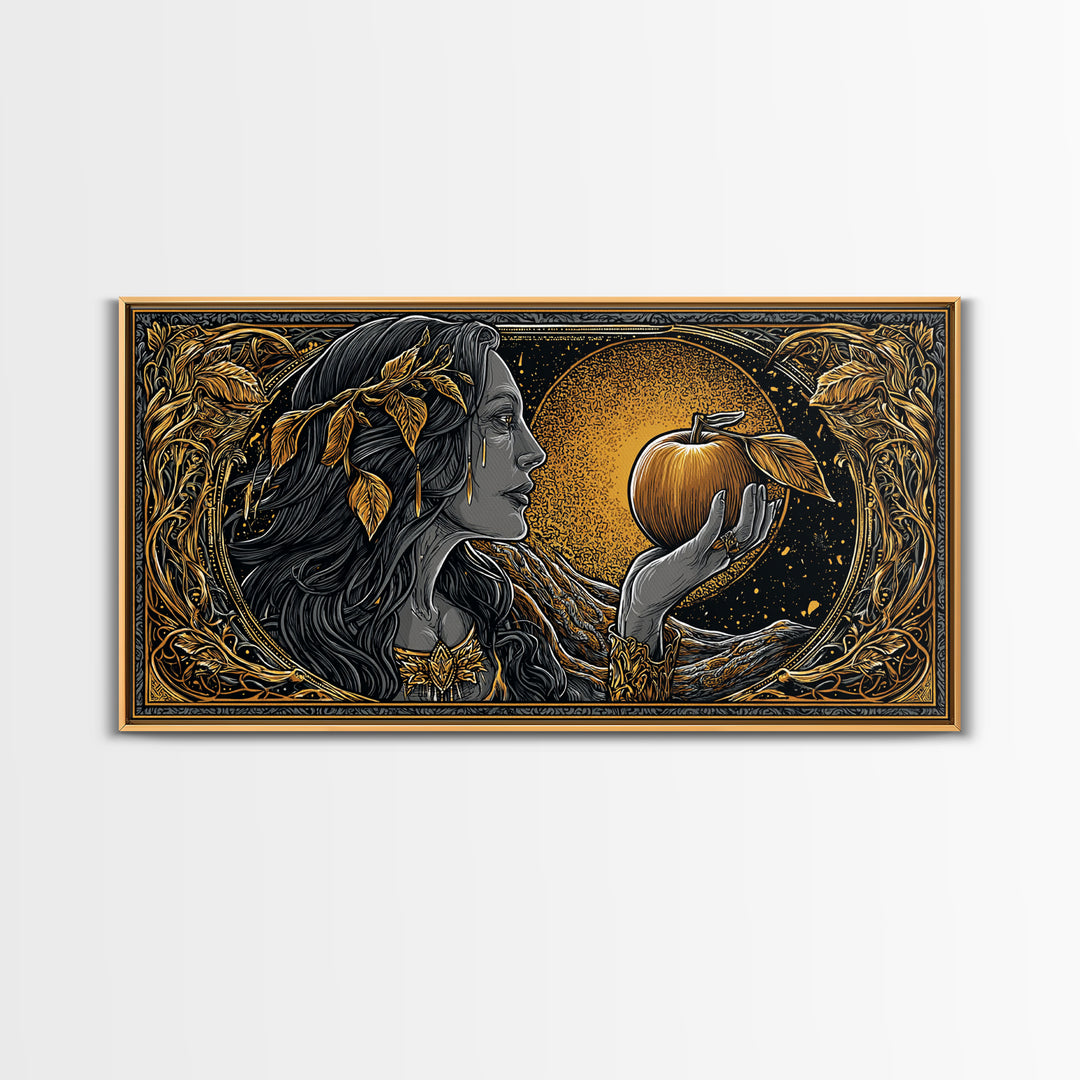 Norse Goddess Idunn Canvas Gold Art Canvas Art Wall Hanging Nordic Mythology Decor for Man Cave or Viking Office Art with real wood frame