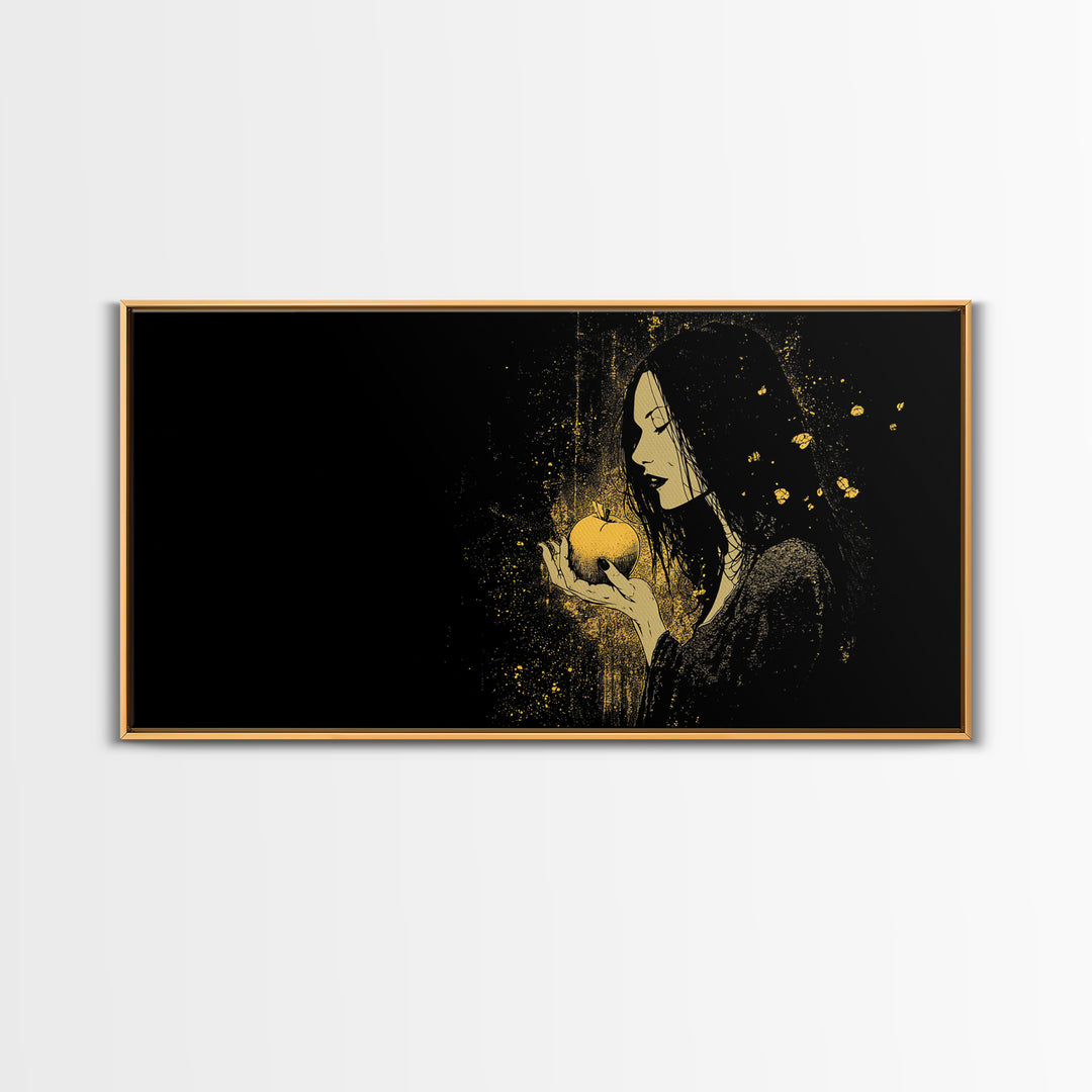 Idunn Norse Goddess with Golden Apple Canvas Gold Art Canvas Art Nordic Wall Art for Dad Gift or Office Decor framed in natural wood