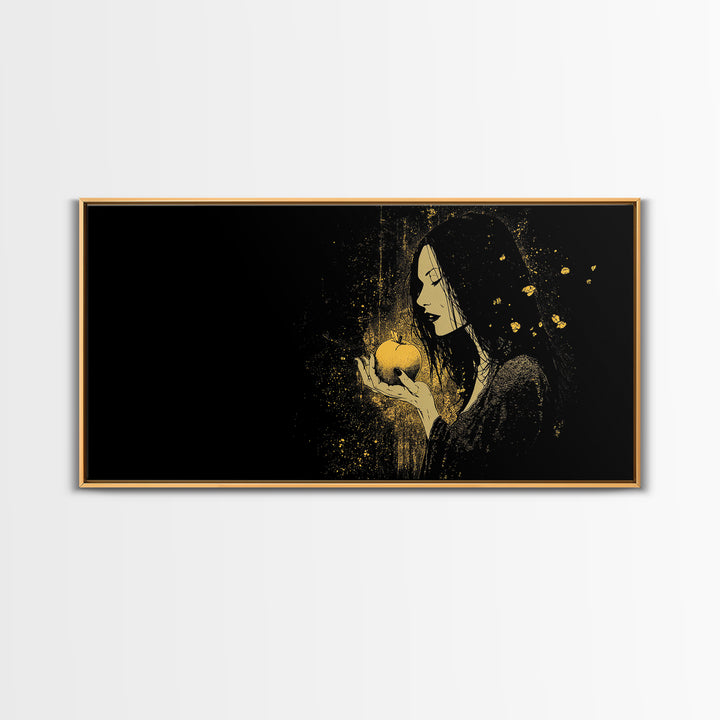 Idunn Norse Goddess with Golden Apple Canvas Gold Art Canvas Art Nordic Wall Art for Dad Gift or Office Decor framed in natural wood