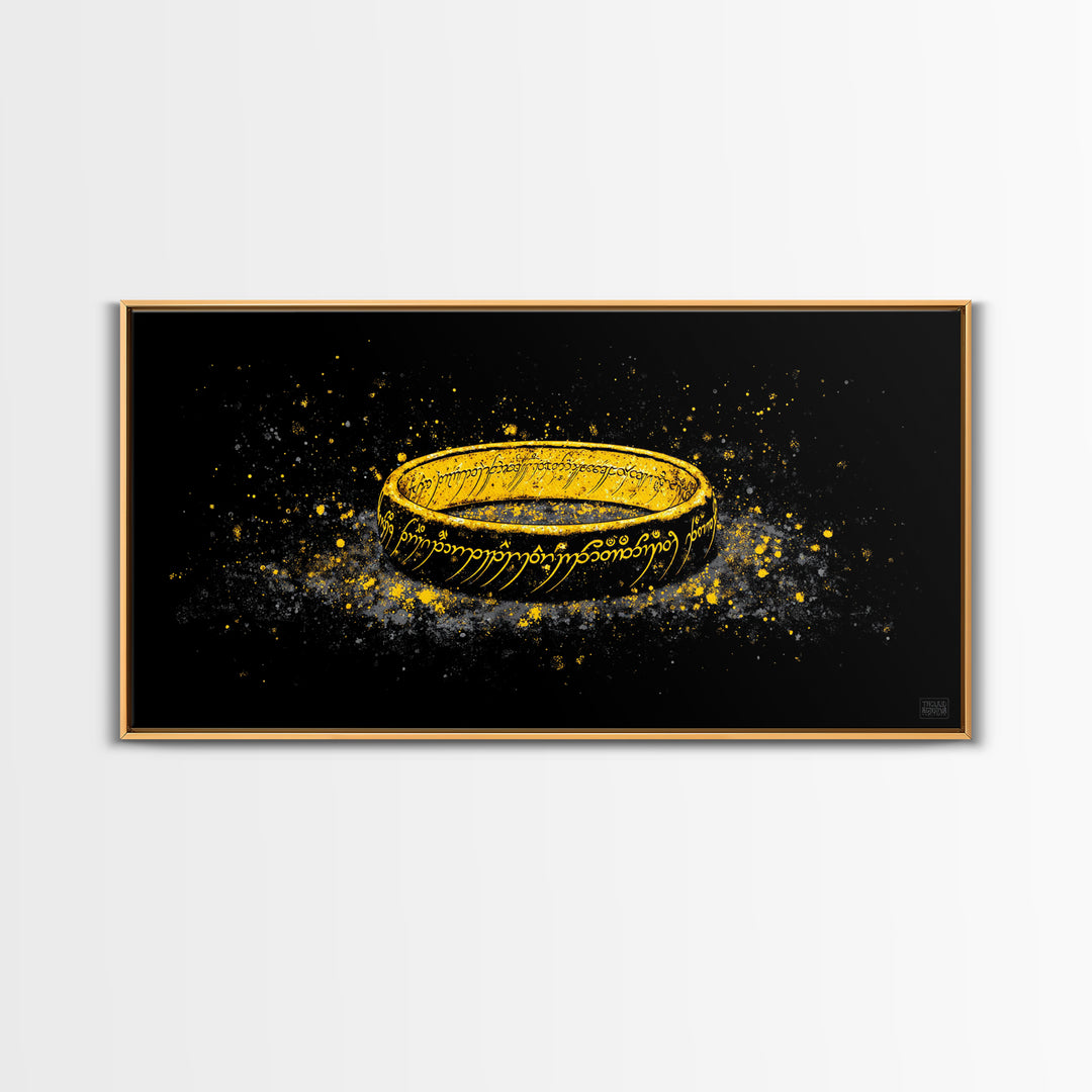Norse Mythology Rune Ring Canvas Gold Art Viking Symbolic Canvas Art, Man Cave Wall Decor framed in authentic natural wood