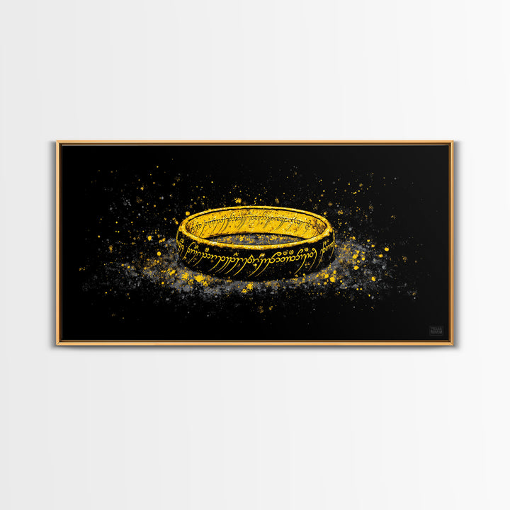 Norse Mythology Rune Ring Canvas Gold Art Viking Symbolic Canvas Art, Man Cave Wall Decor framed in authentic natural wood