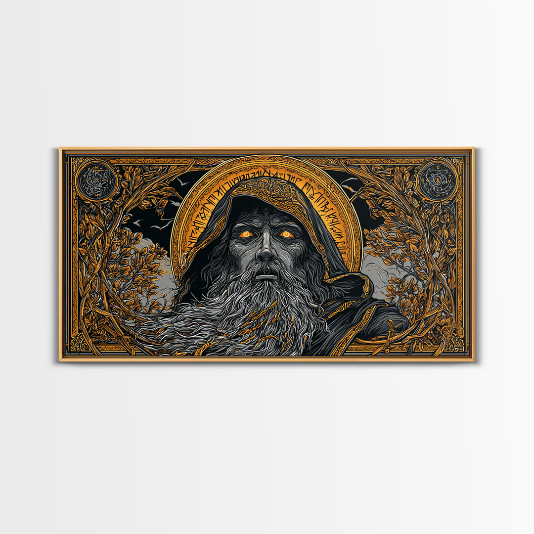 Ragnarok Battle Canvas Gold Art Viking Apocalypse Scene Canvas Art, Norse Mythology Man Cave Art with sturdy real wood frame