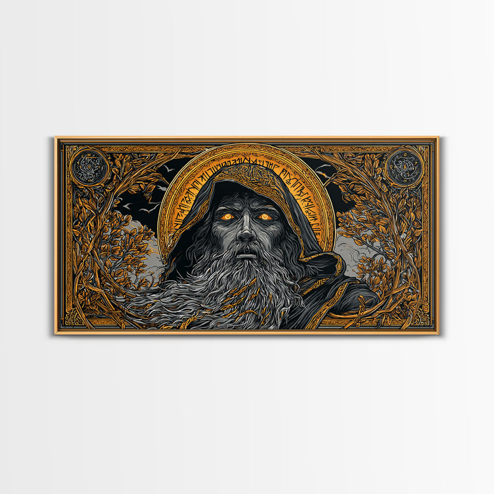 Ragnarok Battle Canvas Gold Art Viking Apocalypse Scene Canvas Art, Norse Mythology Man Cave Art with sturdy real wood frame