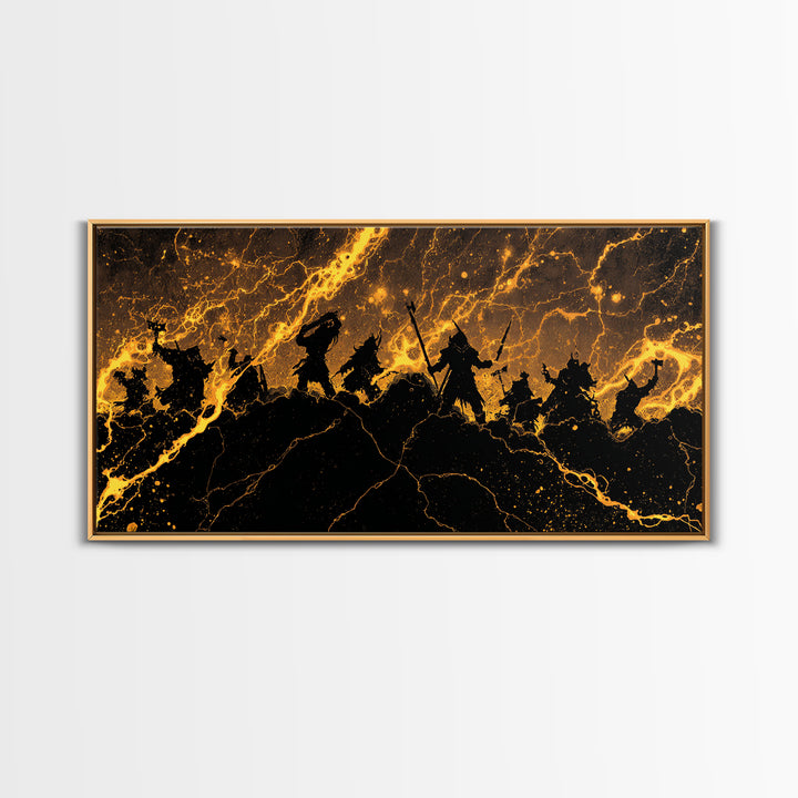 Odin Allfather Canvas Gold Art Norse God Portrait Canvas Art, Viking Nordic Decor for Man Cave or Office in real wood frame