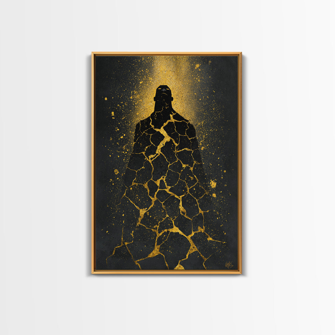 Nordic Titan Rising Canvas Gold Art Canvas Art | Norse Mythology Wall Decor for Man Cave or Office | Framed with Real Wood