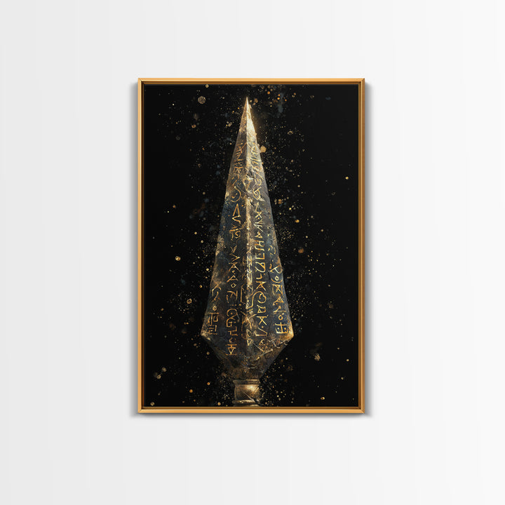 Viking Rune Spear Canvas Gold Art Canvas Art | Nordic Mythology Wall Decor for Office or Man Cave | Framed in Real Wood
