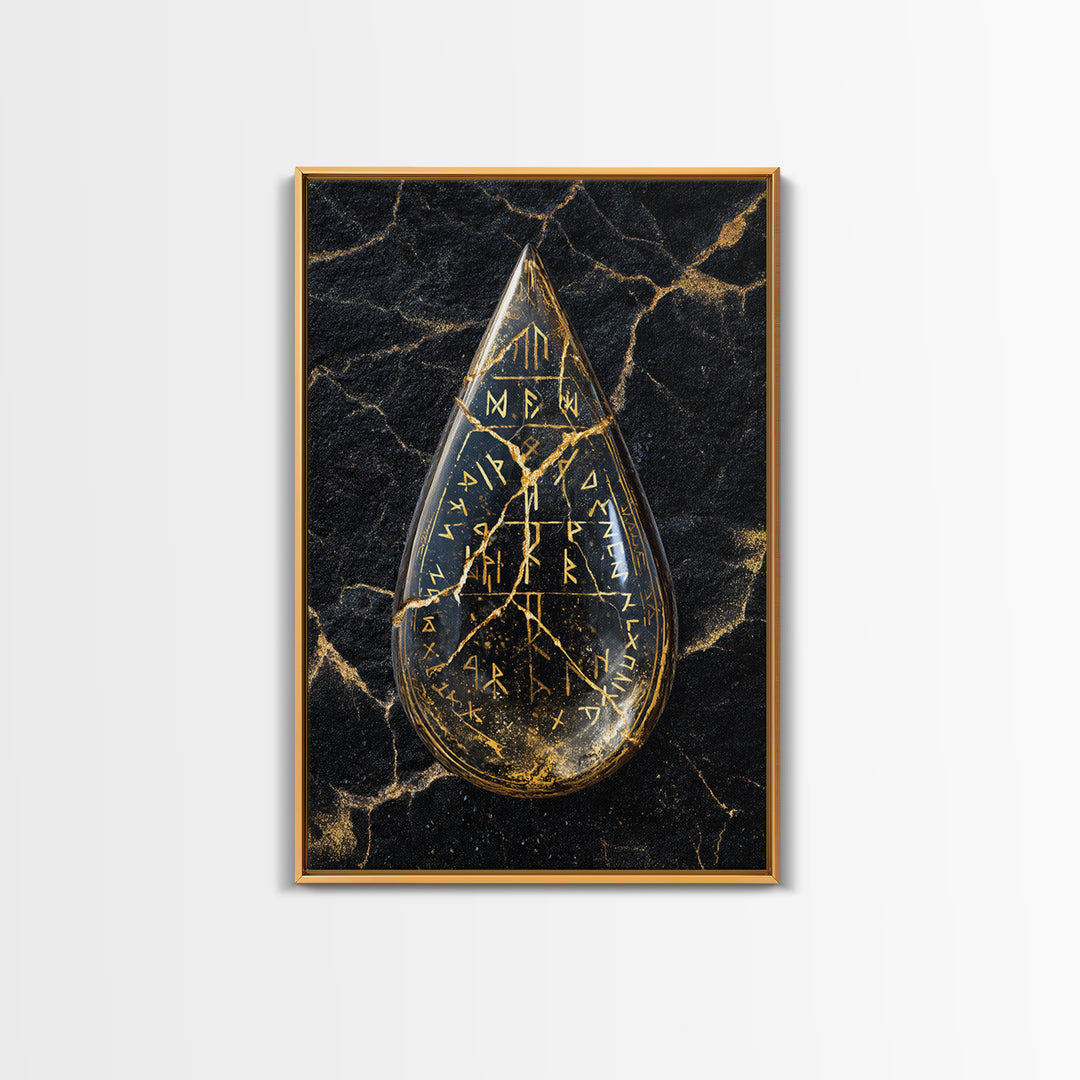 Runestone Canvas Gold Art Canvas Art | Viking Runes Nordic Mythology Wall Art for Man Cave or Study | Mounted in Real Wood