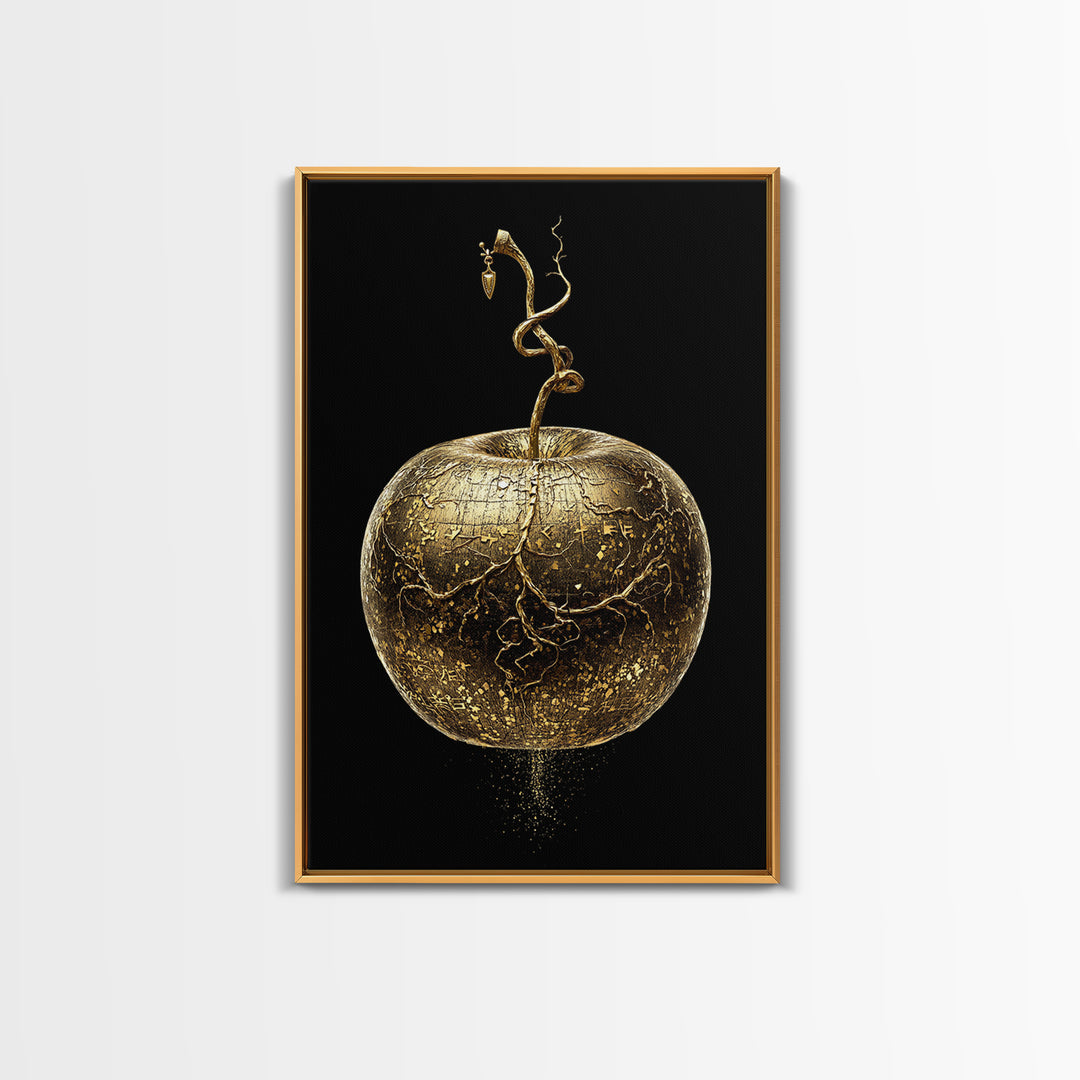 Golden Apple of Idunn Canvas Gold Art Canvas Art | Norse Mythology Wall Decor Pagan Symbol | Office Art Dad Gift | Real Wood Frame