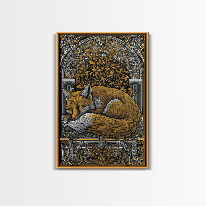 Viking Fox Canvas Gold Art Canvas Art Wall Decor, Nordic Mythology Inspired Animal Artwork for Office or Man Cave, Wood Frame