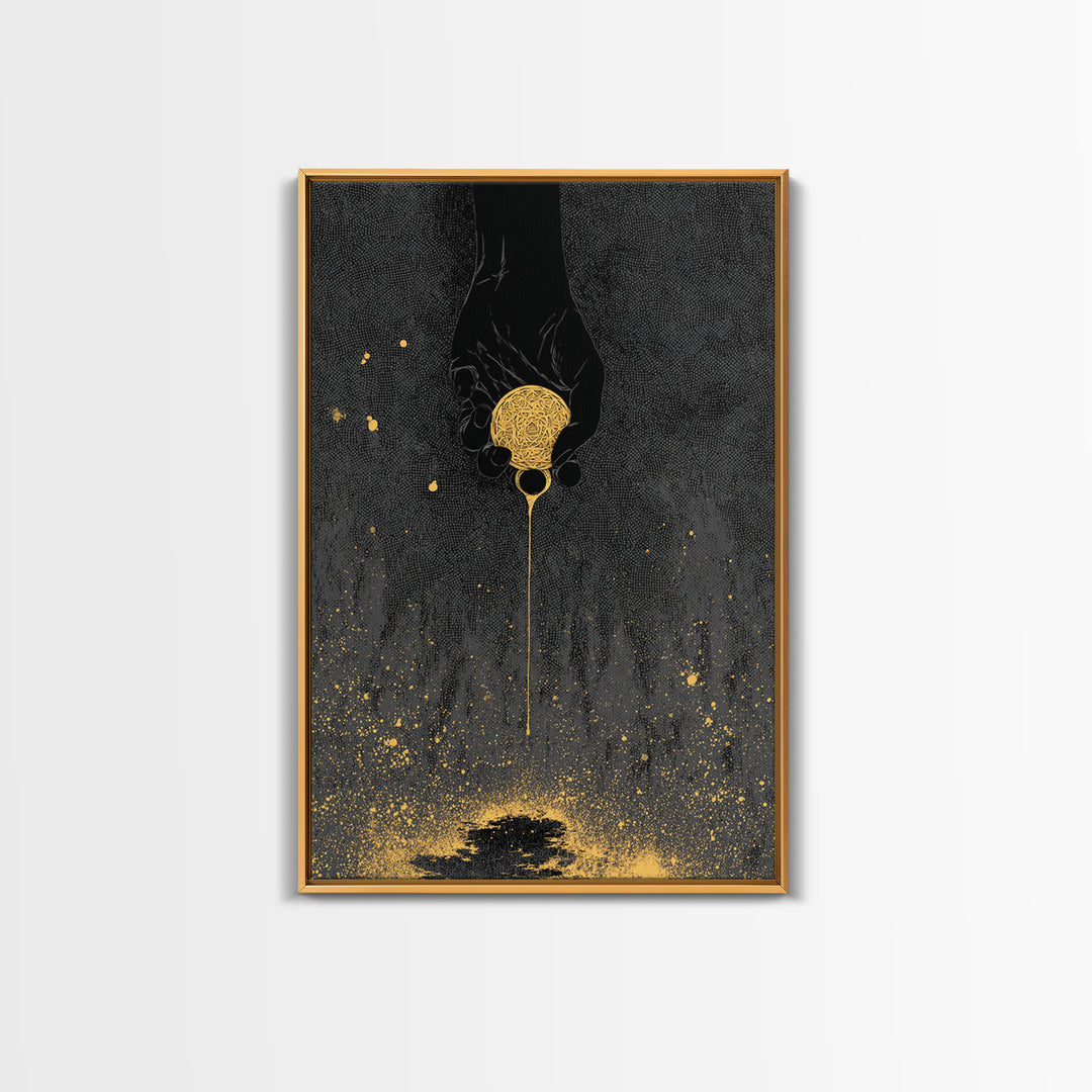 Eternal Golden Apple Canvas Gold Art Canvas Art | Norse Myth Decor | Pagan Wall Art for Office or Man Cave | Framed with Wood