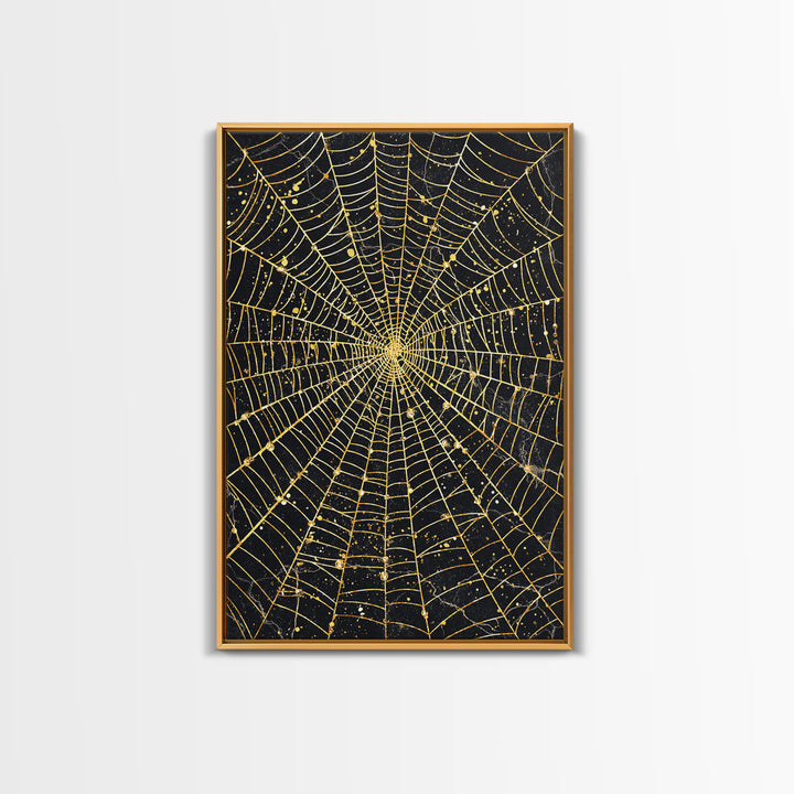Spider Web Canvas Gold Art, Viking Canvas Art inspired by Norse Norns, Gothic Nordic Wall Decor with handcrafted real wood frame