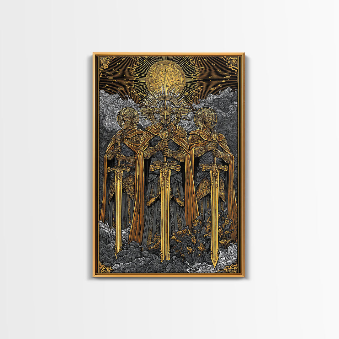 Brokkr and Sindri Canvas Gold Art Canvas Art – Dwarven Blacksmiths Norse Mythology Wall Decor, Office or Man Cave Gift, wood frame