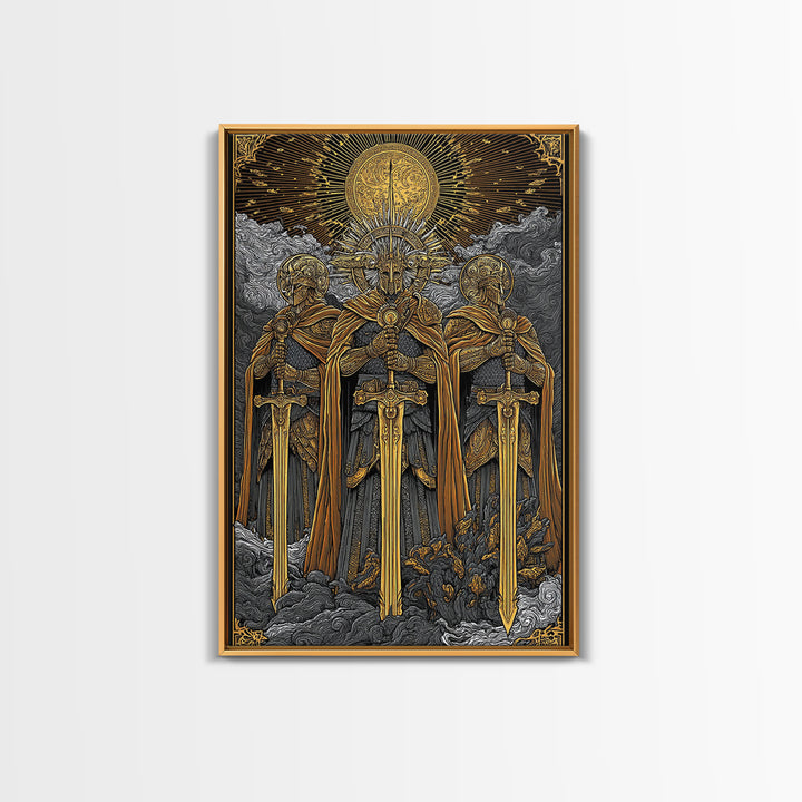 Brokkr and Sindri Canvas Gold Art Canvas Art – Dwarven Blacksmiths Norse Mythology Wall Decor, Office or Man Cave Gift, wood frame