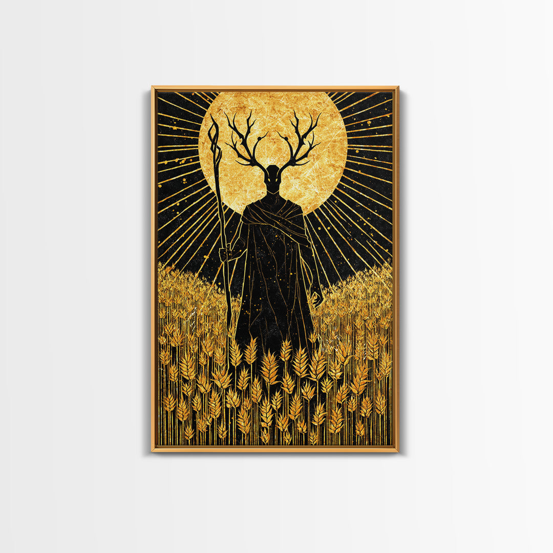 Nordic Frey God of Fertility Canvas Gold Art Canvas Art, Viking Mythology Wall Decor, natural wood framed art, Office and Dad Gift