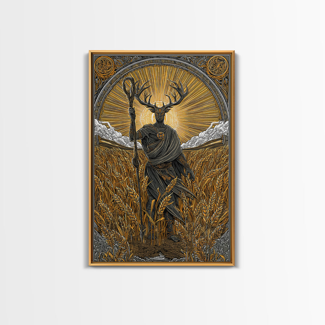 Norse God Frey Canvas Gold Art Canvas Art, Nordic Mythology Wall Decor, framed in real wood, Viking Office Wall Art, Unique Dad Gift