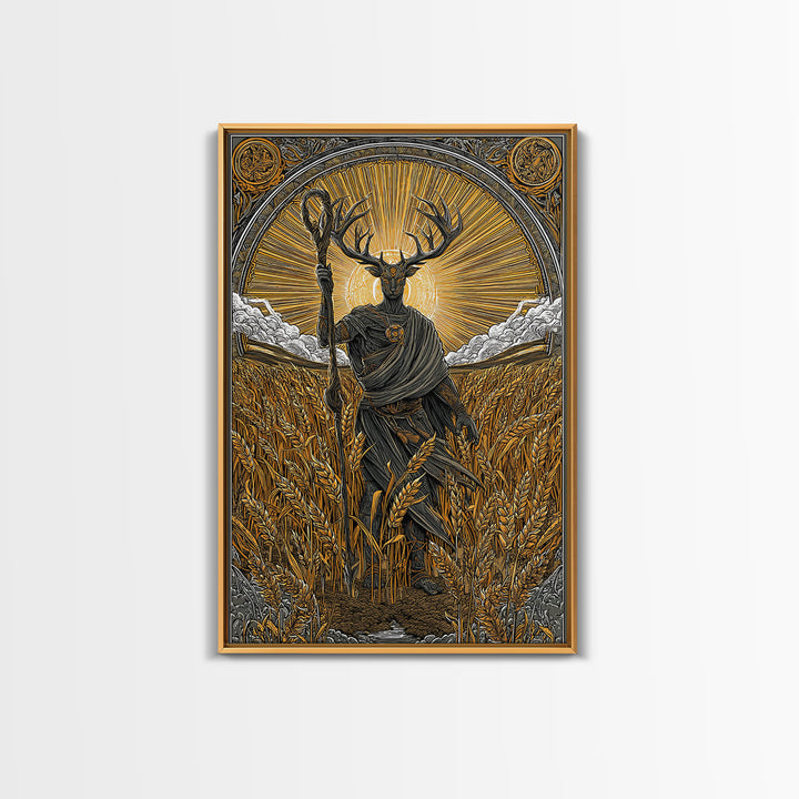 Norse God Frey Canvas Gold Art Canvas Art, Nordic Mythology Wall Decor, framed in real wood, Viking Office Wall Art, Unique Dad Gift