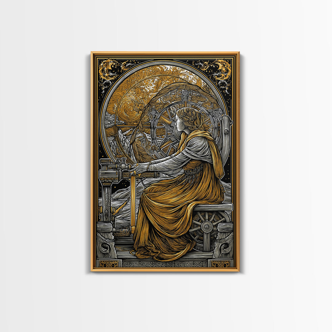 Viking Goddess Frigg Canvas Gold Art Canvas Art, Norse Mythology Wall Decor in real wood frame, Nordic Office Art, Unique Dad Gift
