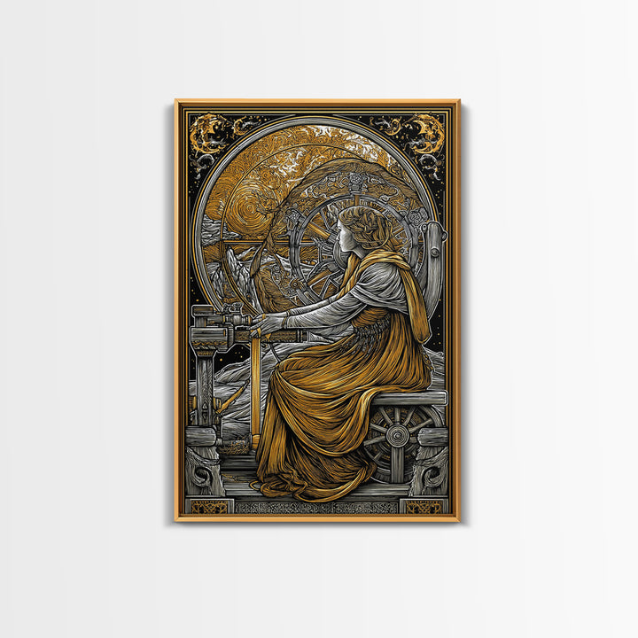 Viking Goddess Frigg Canvas Gold Art Canvas Art, Norse Mythology Wall Decor in real wood frame, Nordic Office Art, Unique Dad Gift